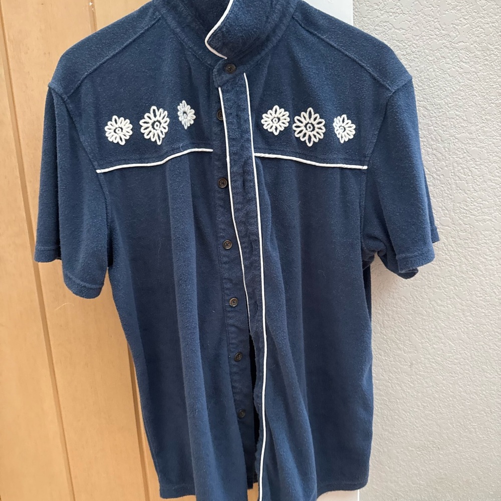 Navy Blue Floral Embroidered Men's Shirt